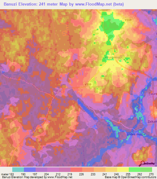 Banuzi,Latvia Elevation Map