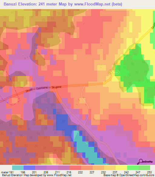 Banuzi,Latvia Elevation Map