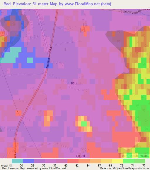 Baci,Latvia Elevation Map