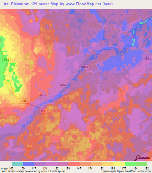 Azi,Latvia Elevation Map