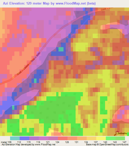 Azi,Latvia Elevation Map