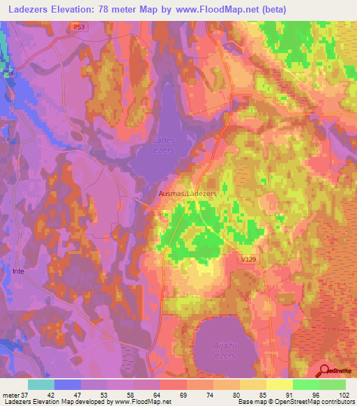 Ladezers,Latvia Elevation Map