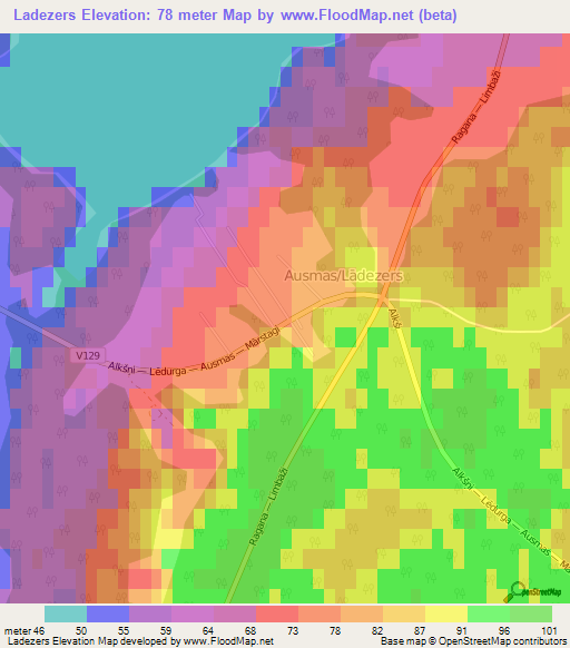 Ladezers,Latvia Elevation Map