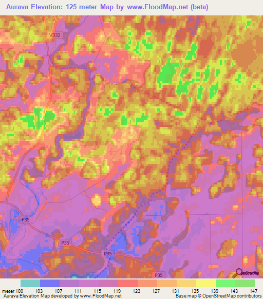 Aurava,Latvia Elevation Map