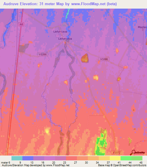 Audruve,Latvia Elevation Map