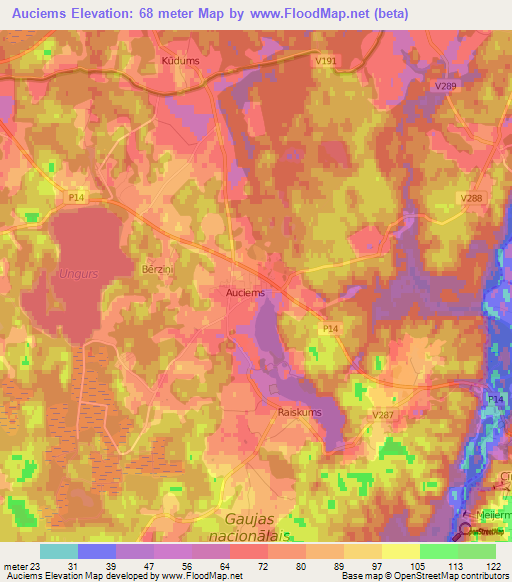 Auciems,Latvia Elevation Map