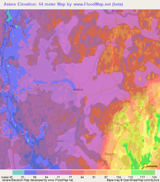 Astere,Latvia Elevation Map