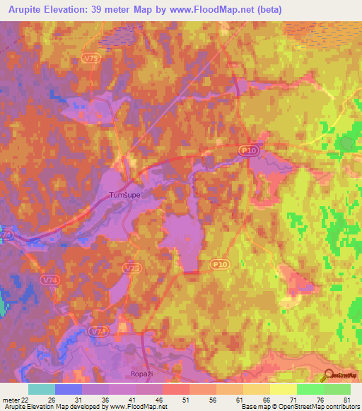 Arupite,Latvia Elevation Map