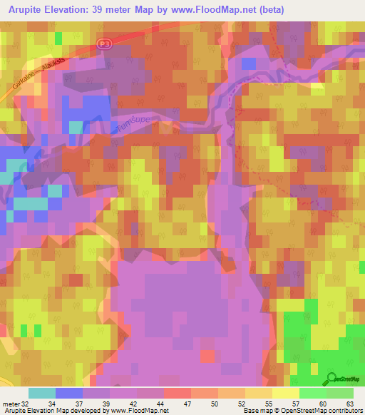 Arupite,Latvia Elevation Map