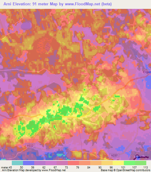 Arni,Latvia Elevation Map