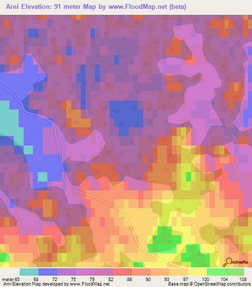 Arni,Latvia Elevation Map