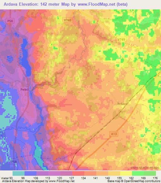 Ardava,Latvia Elevation Map