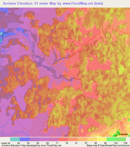 Arciems,Latvia Elevation Map