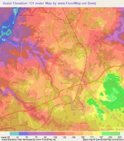 Araisi,Latvia Elevation Map