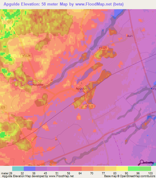 Apgulde,Latvia Elevation Map