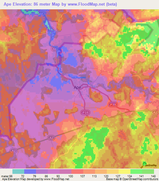 Ape,Latvia Elevation Map