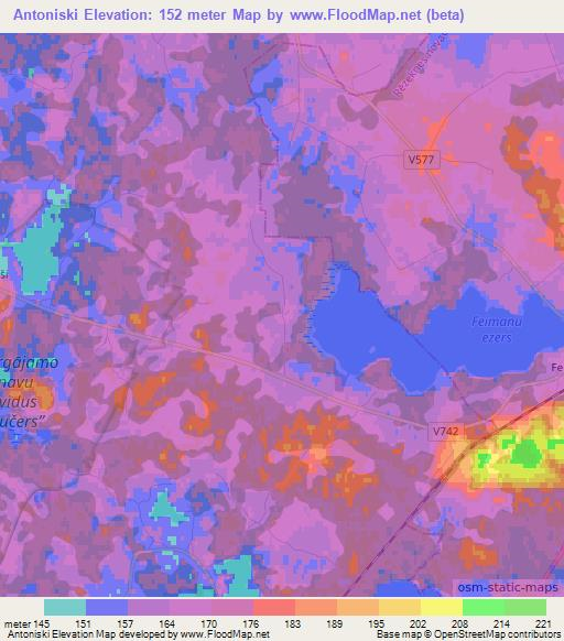 Antoniski,Latvia Elevation Map