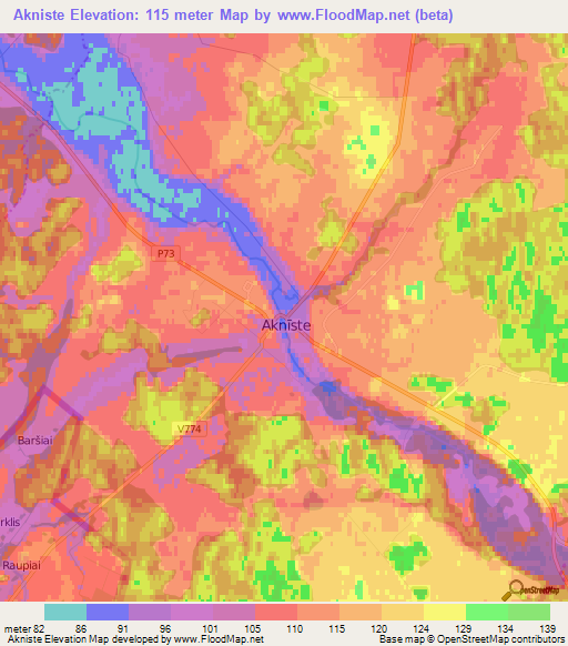 Akniste,Latvia Elevation Map