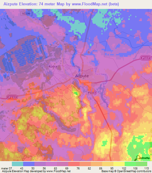 Aizpute,Latvia Elevation Map