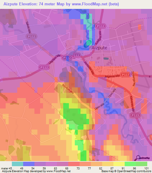 Aizpute,Latvia Elevation Map