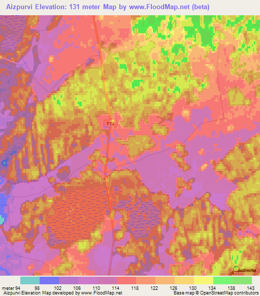 Aizpurvi,Latvia Elevation Map