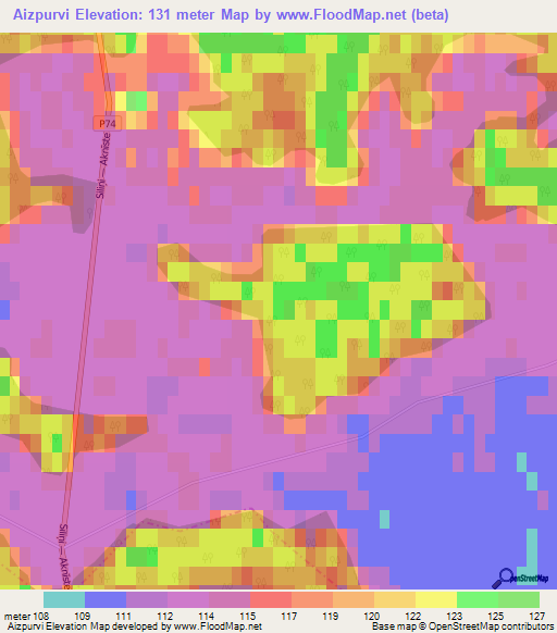 Aizpurvi,Latvia Elevation Map