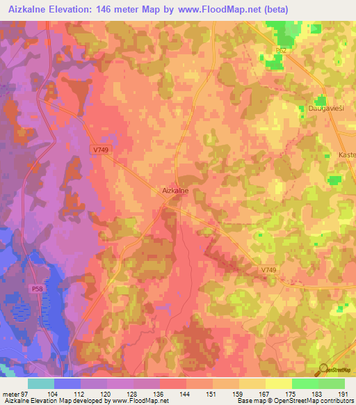 Aizkalne,Latvia Elevation Map