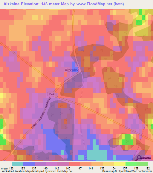 Aizkalne,Latvia Elevation Map