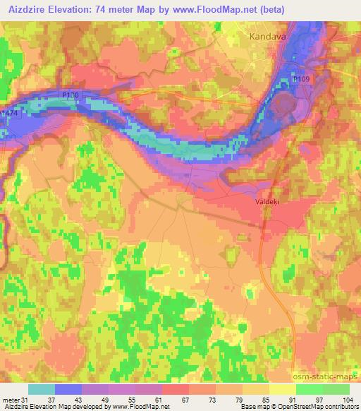 Aizdzire,Latvia Elevation Map