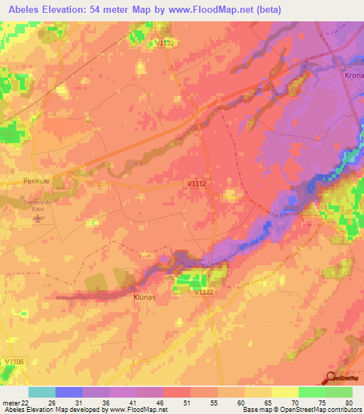 Abeles,Latvia Elevation Map