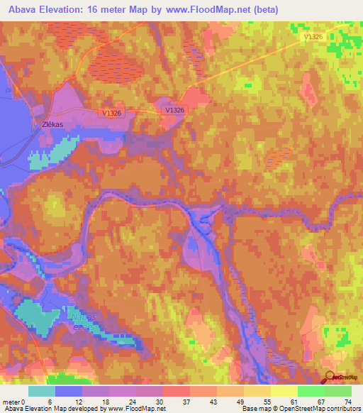 Abava,Latvia Elevation Map