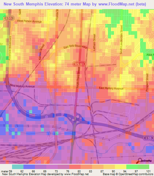 New South Memphis,US Elevation Map