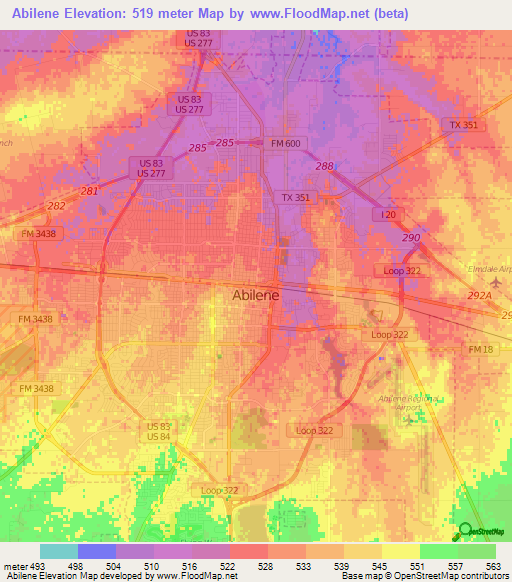 Abilene,US Elevation Map