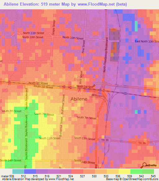 Abilene,US Elevation Map