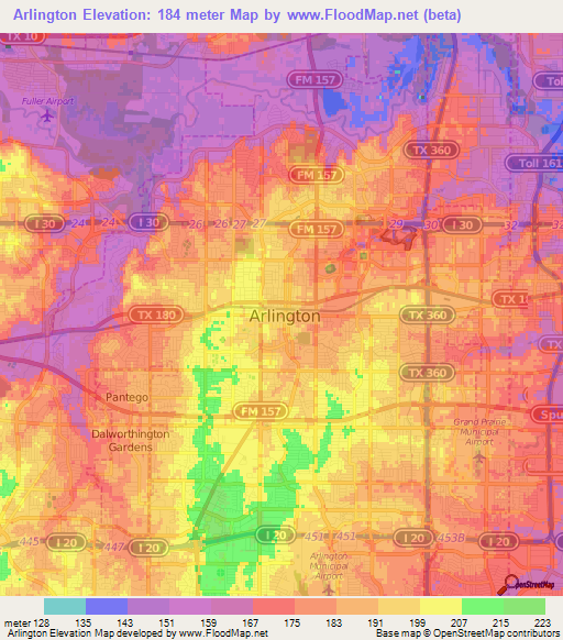 Arlington,US Elevation Map