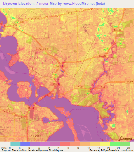 Baytown,US Elevation Map