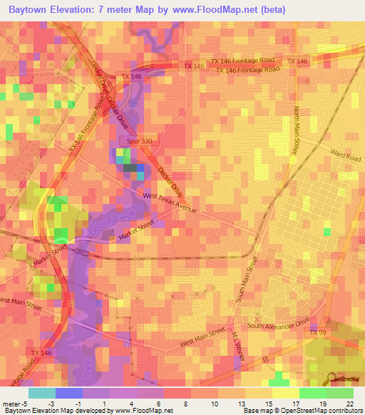 Baytown,US Elevation Map