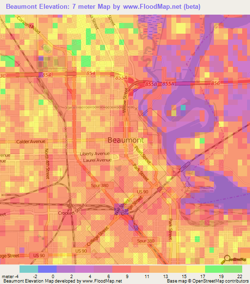 Beaumont,US Elevation Map