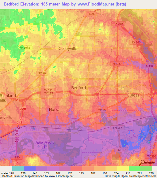 Bedford,US Elevation Map