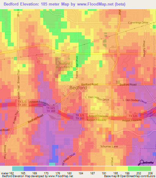 Bedford,US Elevation Map