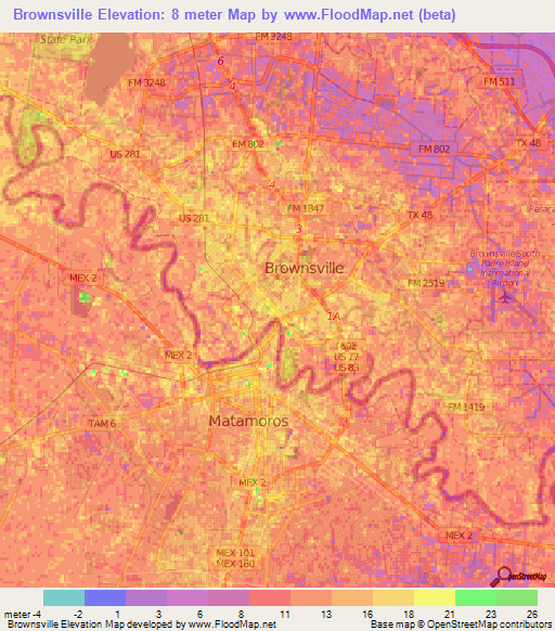 Brownsville,US Elevation Map