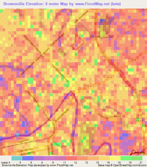 Brownsville,US Elevation Map