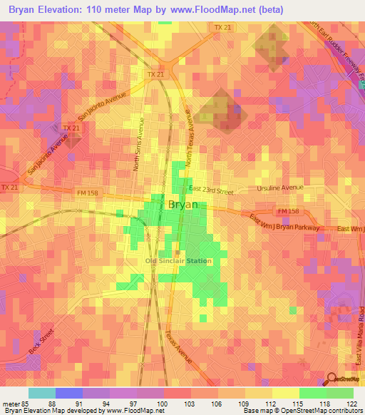 Bryan,US Elevation Map