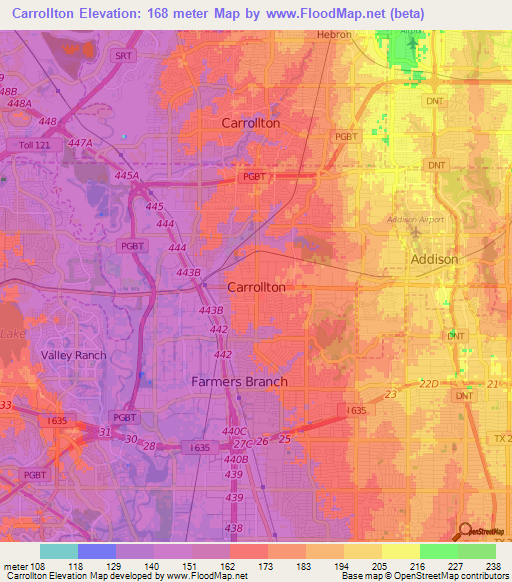 Carrollton,US Elevation Map