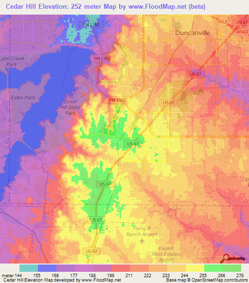 Cedar Hill,US Elevation Map