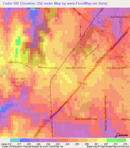 Cedar Hill,US Elevation Map