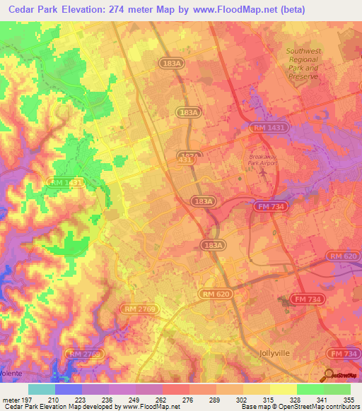 Cedar Park,US Elevation Map