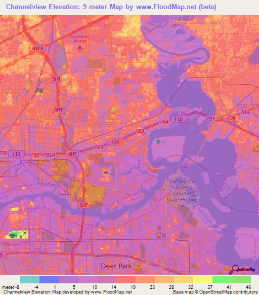 Channelview,US Elevation Map