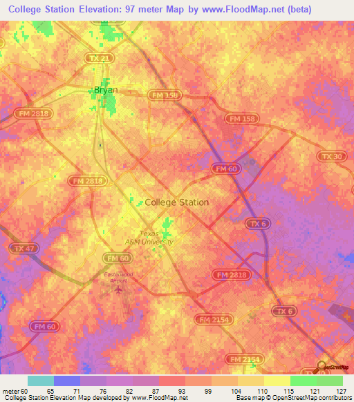 College Station,US Elevation Map