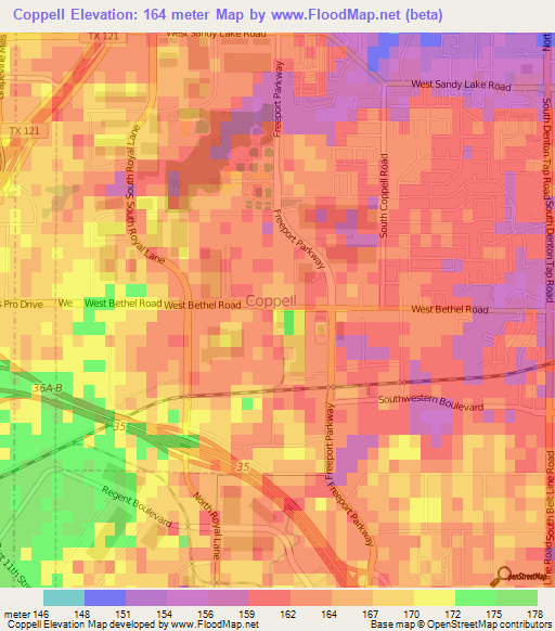 Coppell,US Elevation Map